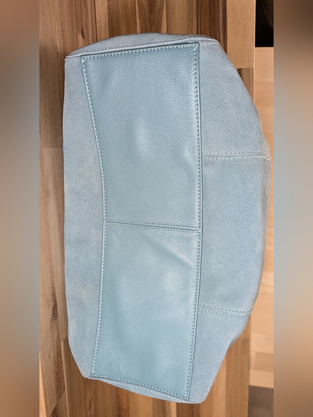 UGG Powder Blue Suede Tote with Gold Logo - Picture 4 of 15